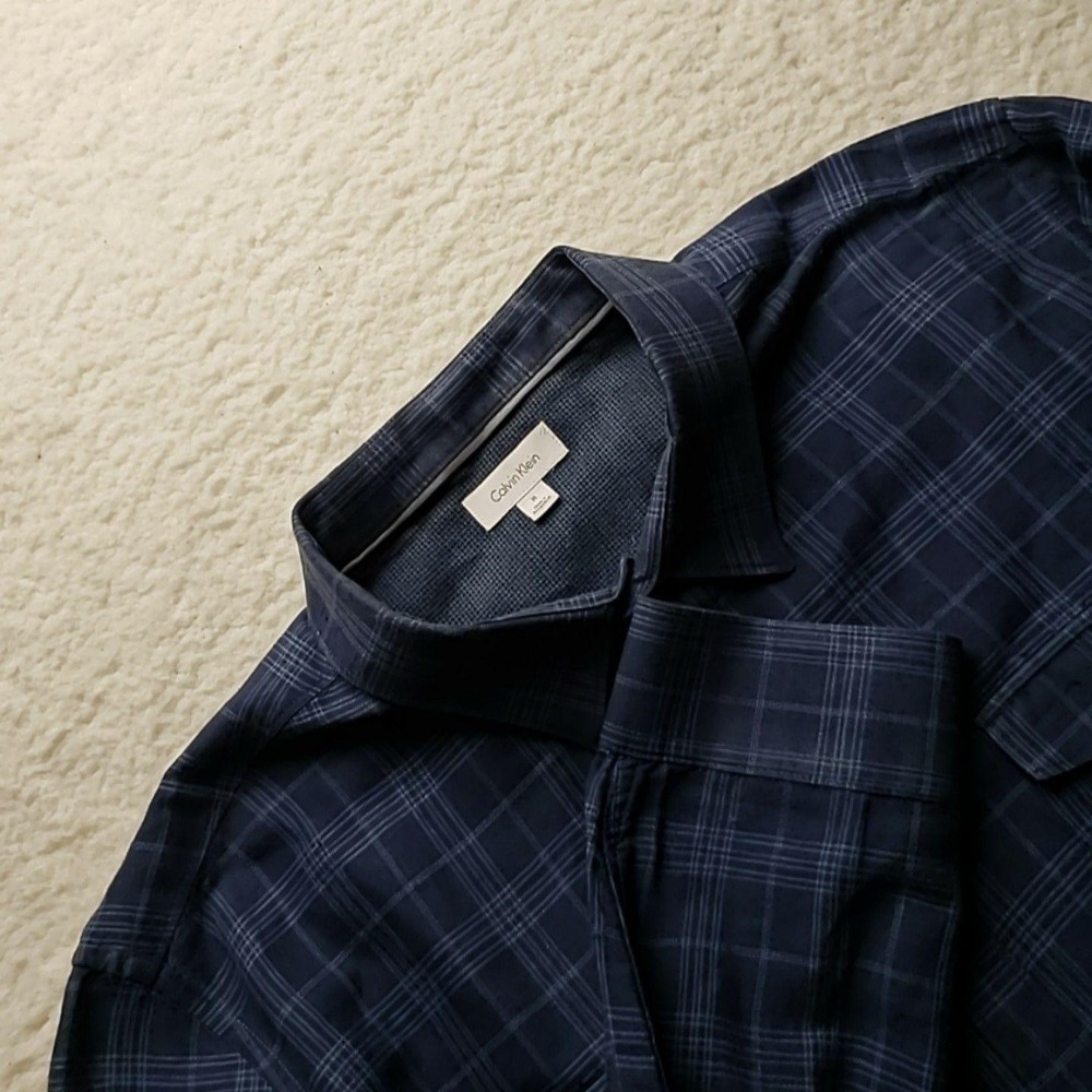 Calvin Klein Shirt Mens XL Blue Plaid Flannel Long Sleeve Button-Up Casual